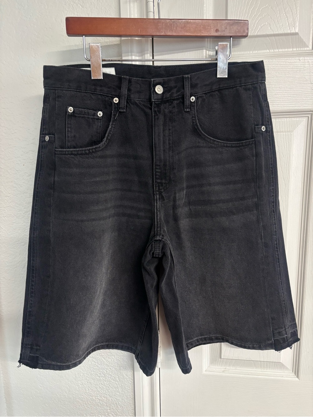 Zara Short Men’s Washed Black Denim Relaxed Jean Shorts Casual Man Baggy Size 31